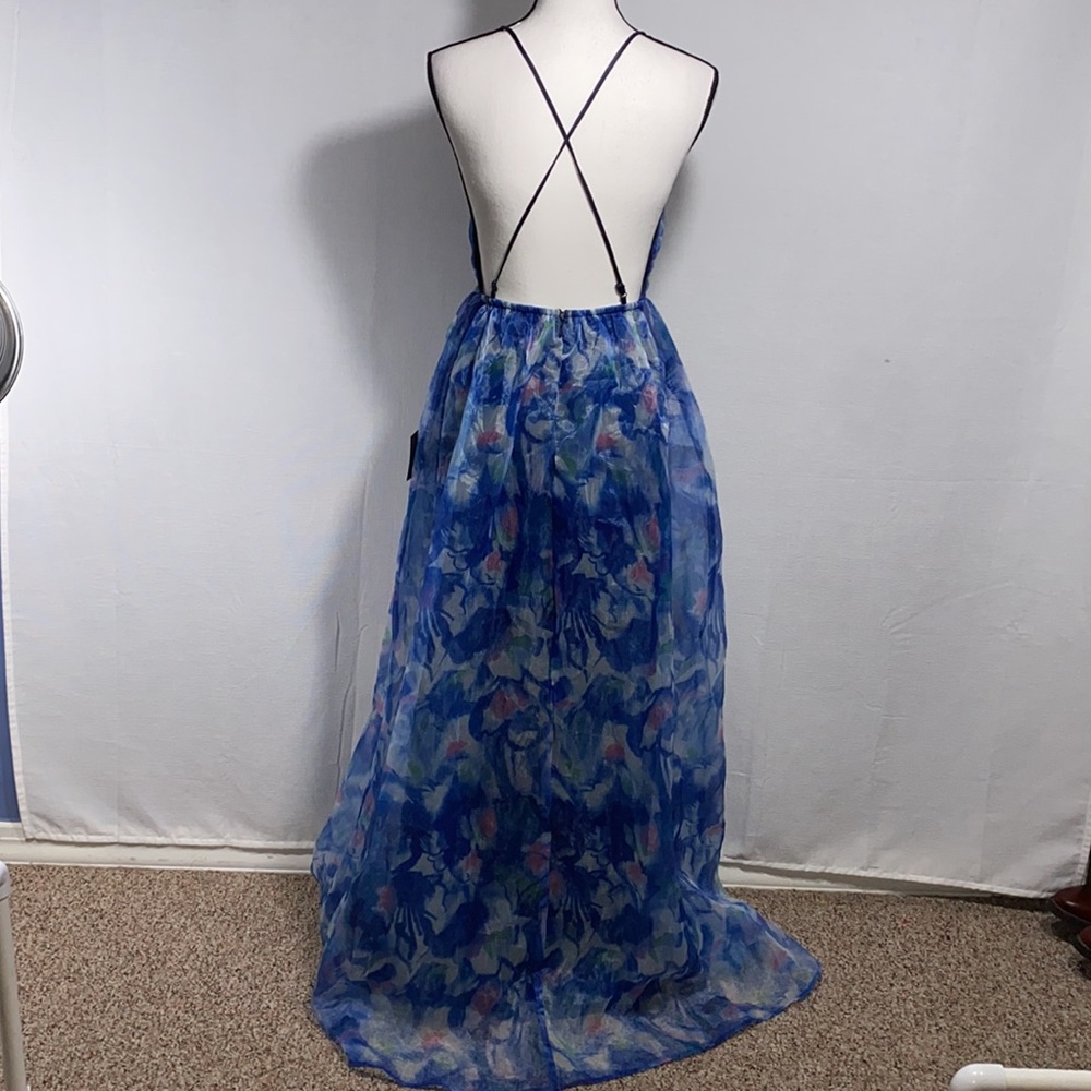 Lulu's Blue Floral Spaghetti-Strap Maxi Dress with Pink Highlights - Picture 5 of 11